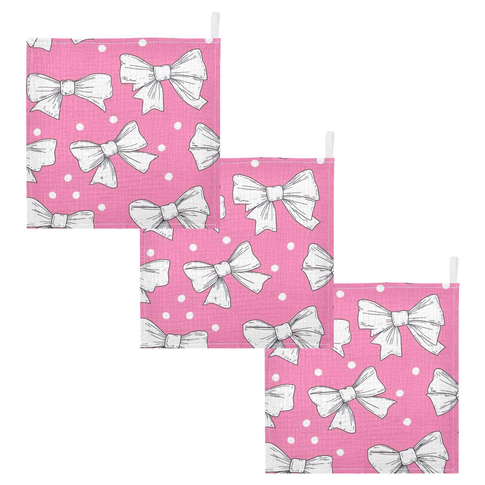 Nander Cute Bow Tie Baby Muslin Washcloths 3PCS- Soft Face Cloths for Newborn Absorbent Bath Wash Cloths Wipes
