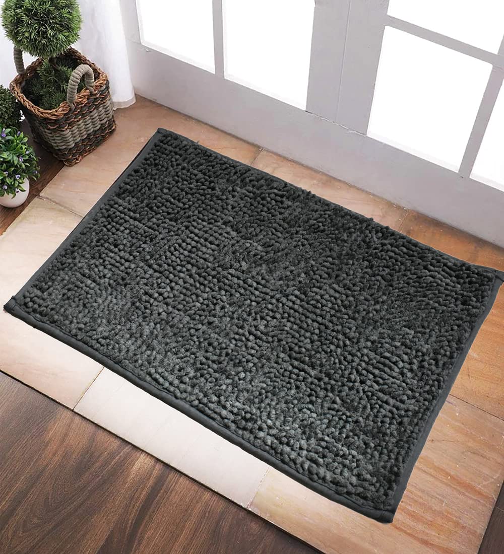 Homitecture Micro Polyester Chenille Bubble Mats for Home - Doormats for Rooms - Floor Mats for Home Entrance - Mats for Living Room - Rubber Backing Doormat - (40 X 60 cm, Dark Grey - Set of 2)