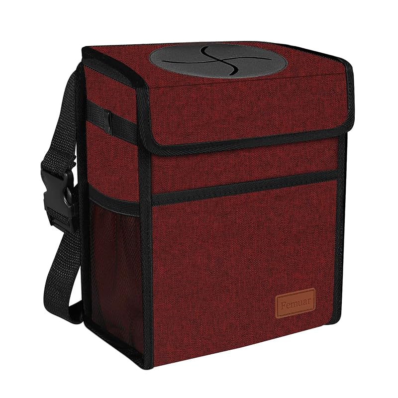 Lixeira Automotiva Dobrável Femuar com Tampa, Forro Impermeável e Bolsos, 8,5 L, Burgundy