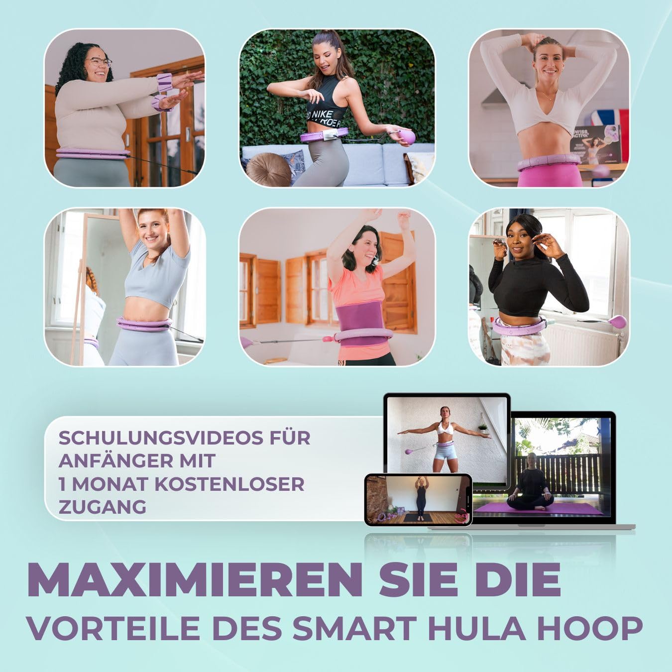 Swiss Activa+ S6+ Smart z trymerem w talii – obwód w talii 56-112 cm – utrata wagi Infinity Smart Weighted Hula hop dla kobiet