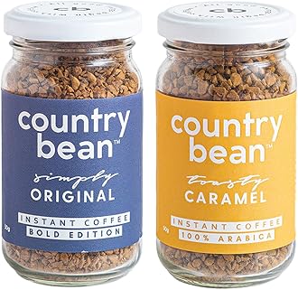 Country Bean Instant Coffee Powder Jar| Original | Caramel Flavors Combo Pack of 2 X 50 G