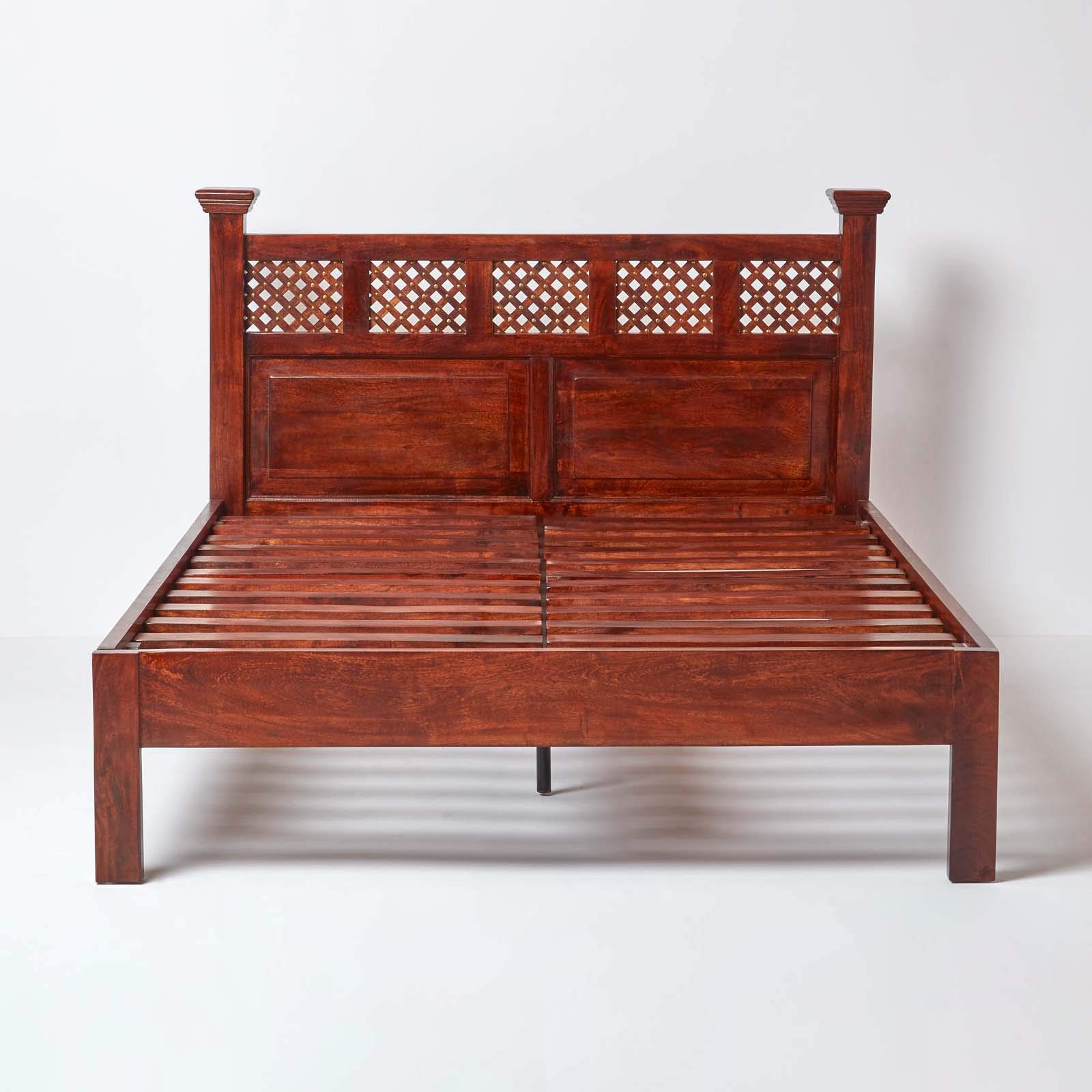 Buy HOMESCAPES Takhat Dark Wood Double Bed Frame, 100 Solid Sheesham