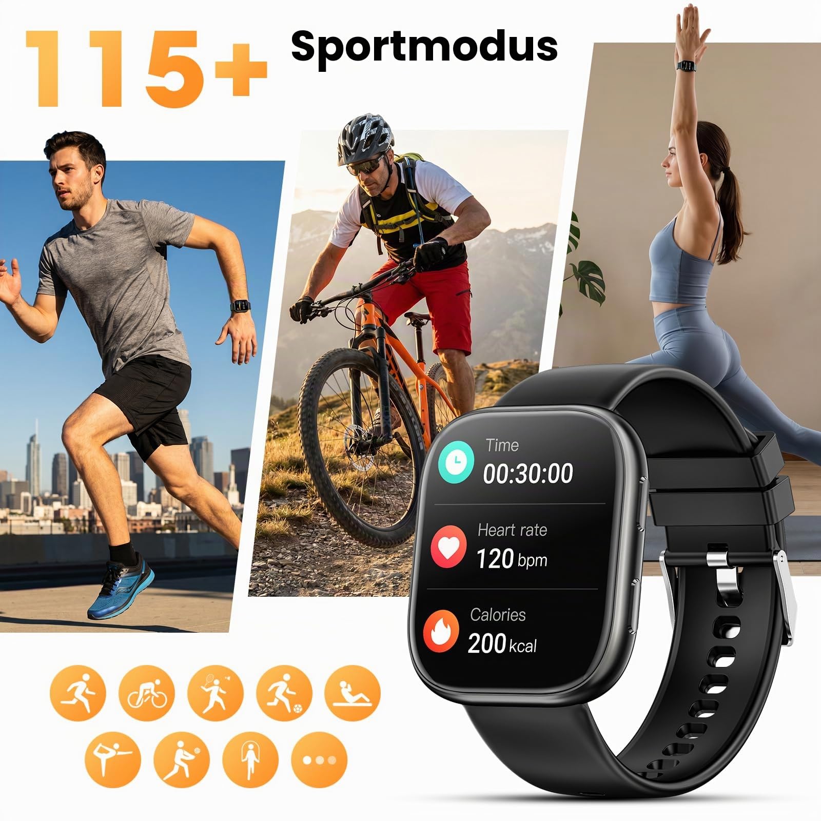 7 Armbänder & Geschenkbox Smartwatch Damen Herren, 1.83" HD Uhr damen mit Bluetooth-Anruf, Fitness Tracker, Pulsmesser, Schlafmonitor, Schrittzähler, IP68 Wasserdicht, 110+ Sportmodi für iOS Android