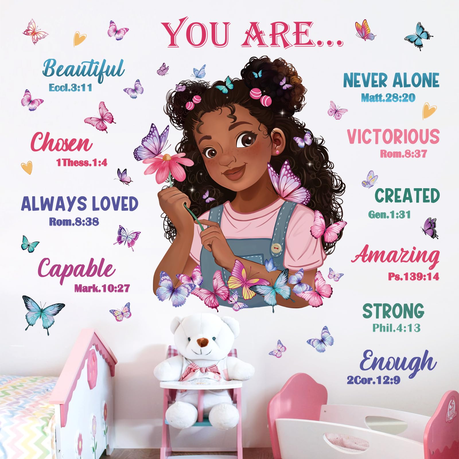 wondever Black Girl Magic Wall Stickers Butterflies Inspirational Quotes You are Beautiful Peel and Stick Wall Art Decals for Girls Bedroom Baby Nursery Kids Bedroom - Image 3