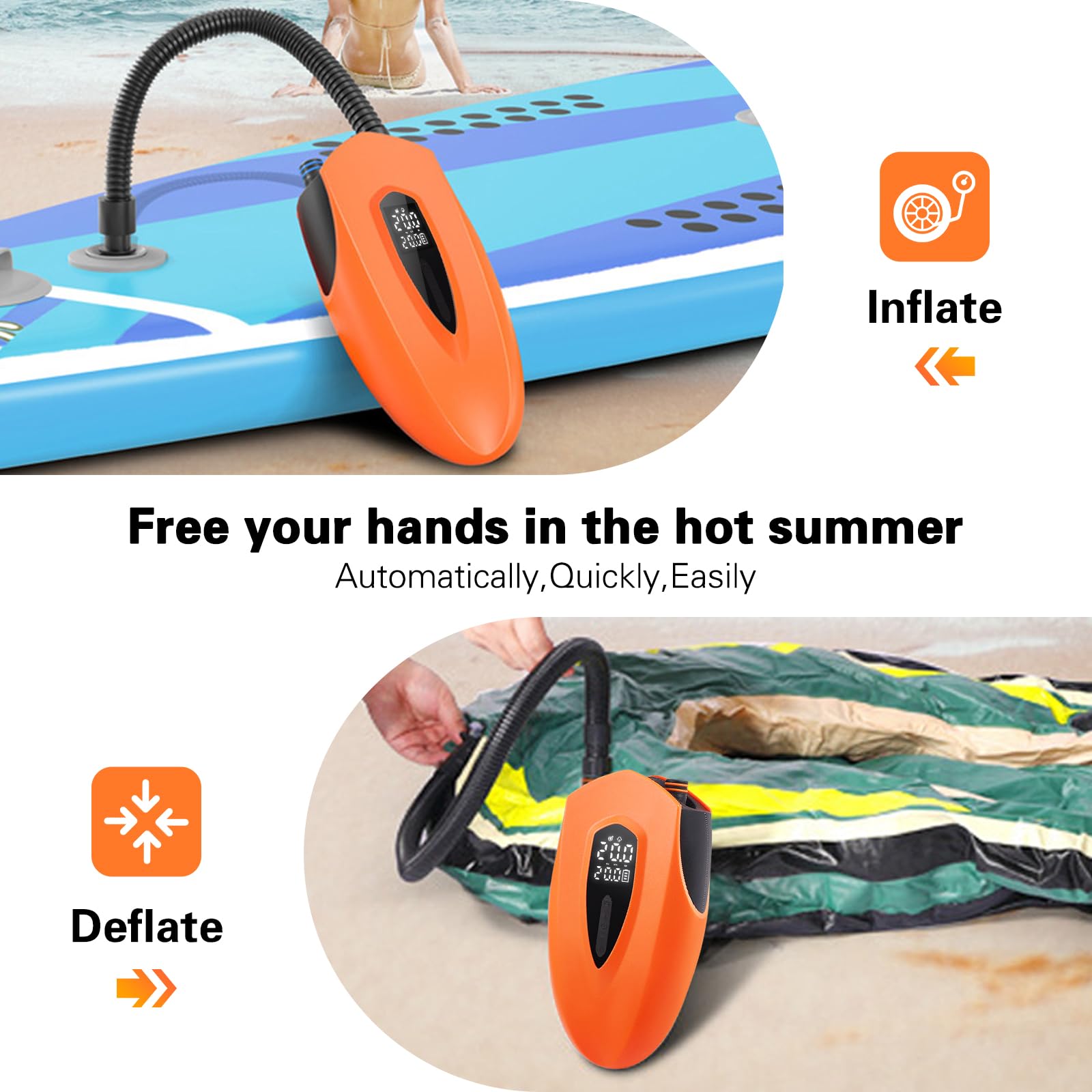 20 PSI Pompa Elettrica Sup ad Alta Pressione, Pompa ad Aria Elettrica, 12000 mAh, Pompa Sup Ricaricabile, Auto-off, SUP Air Pump, Gonfiaggio Intelligente per Schede SUP, Kayak, Ali, Grago