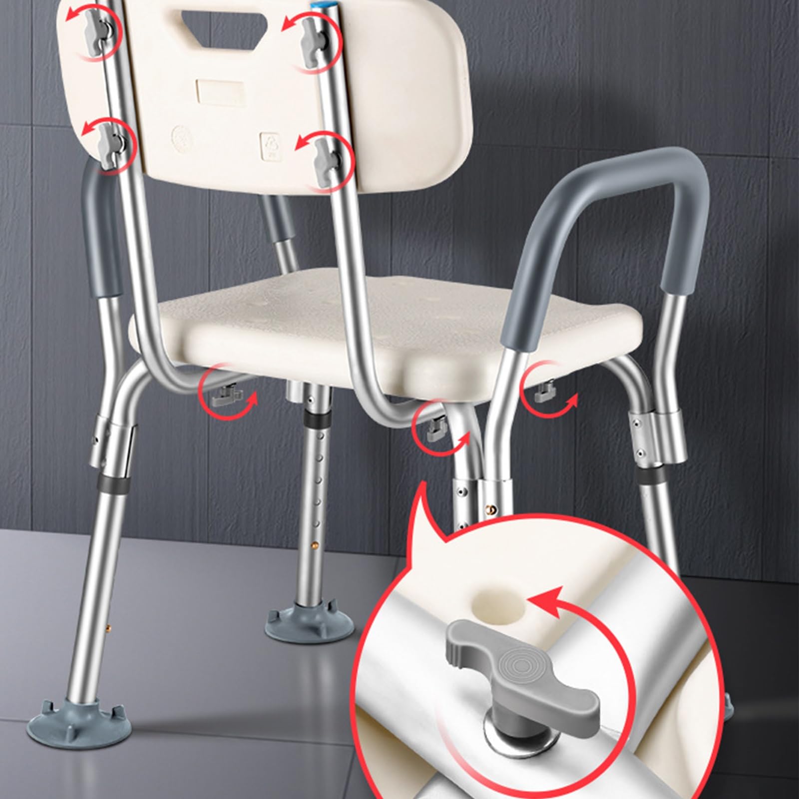 Silla De Ducha for Mayores, Ortopédica, Taburete De Ducha for Ancianos, Altura Regulable, Silla De Baño con Respaldo, Conteras Antideslizantes,41-54cm