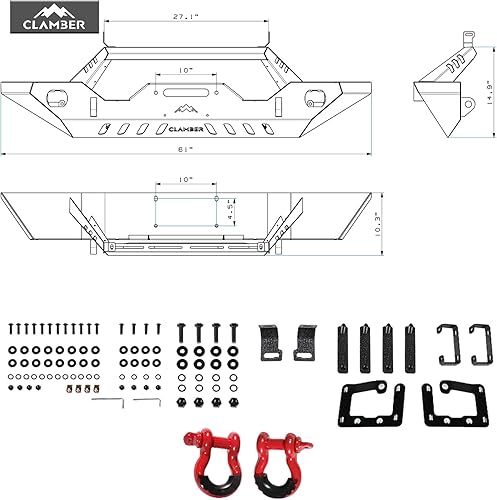 Miniatura 5 de Parachoques delantero todoterreno para Jeep Wrangler JKJKU 2007-2018, JLJLU 2018-2023 y Jeep Gladiator JT 2020-2023, parachoques delantero