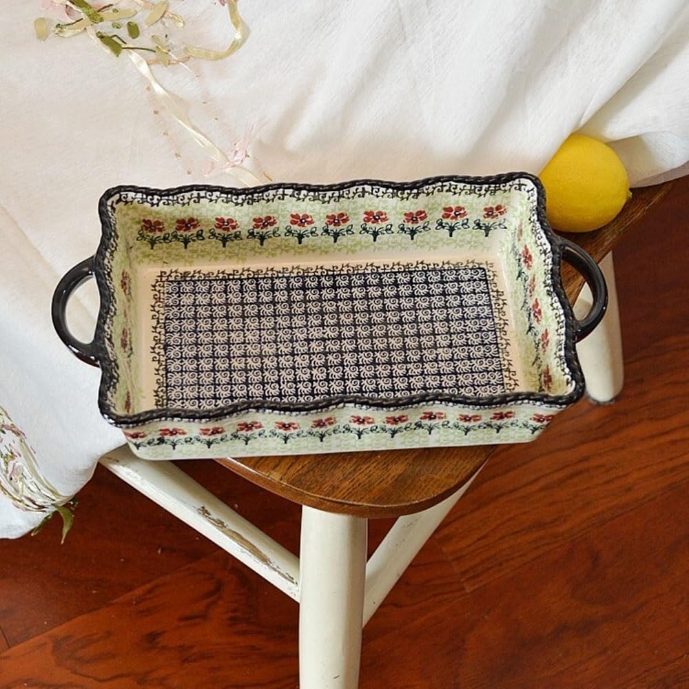 Naczynie do pieczenia Ceramiczna forma do pieczenia z podwójnym uchwytem i zaokrąglonymi krawędziami, regularne wzory kwiatowe, naczynia Naczynie do lasagne
