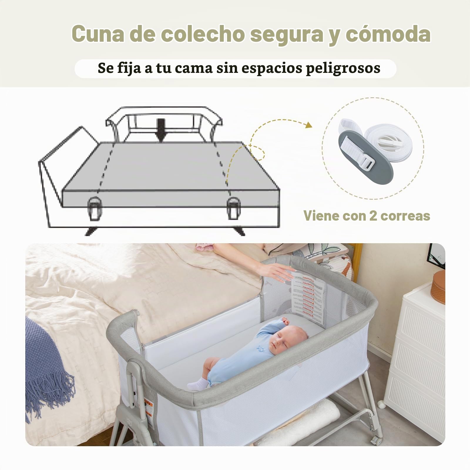 LIFEZEAL Plegable Cuna Colecho 97 x 56 x 71,5-86,5 cm, Cuna de Viaje con Estante de Almacenamiento, Cunas para Bebes con Ruedas, Carga 9 kg