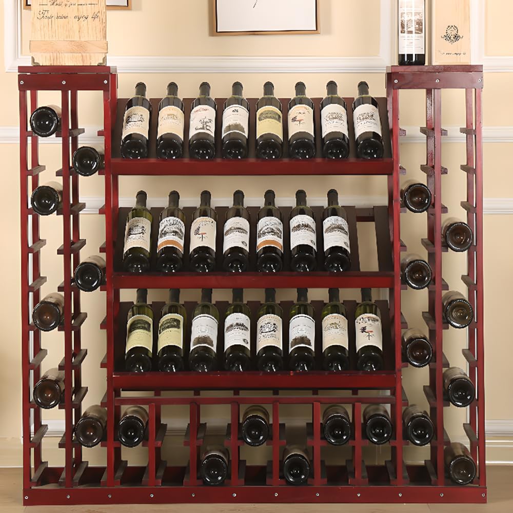 LITFAD Wood Wine Rack Classic Wine Bottle Holder with Shelf Modern Display Stand for Living Room Restaurant Bar, Burgundy