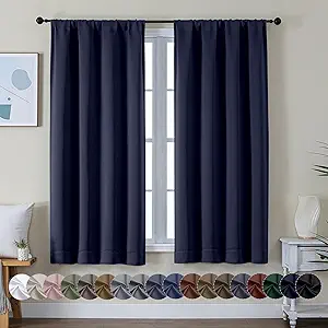 Simplebrand Ava Navy Blue Blackout Curtains for Bedroom 63 Inch Length 2 Panels, Solid Thermal Insulated Energy Saving Rod Pocket Window Treatment Curtains Blackout Drapes, W40 x L63 Inch, Navy Blue