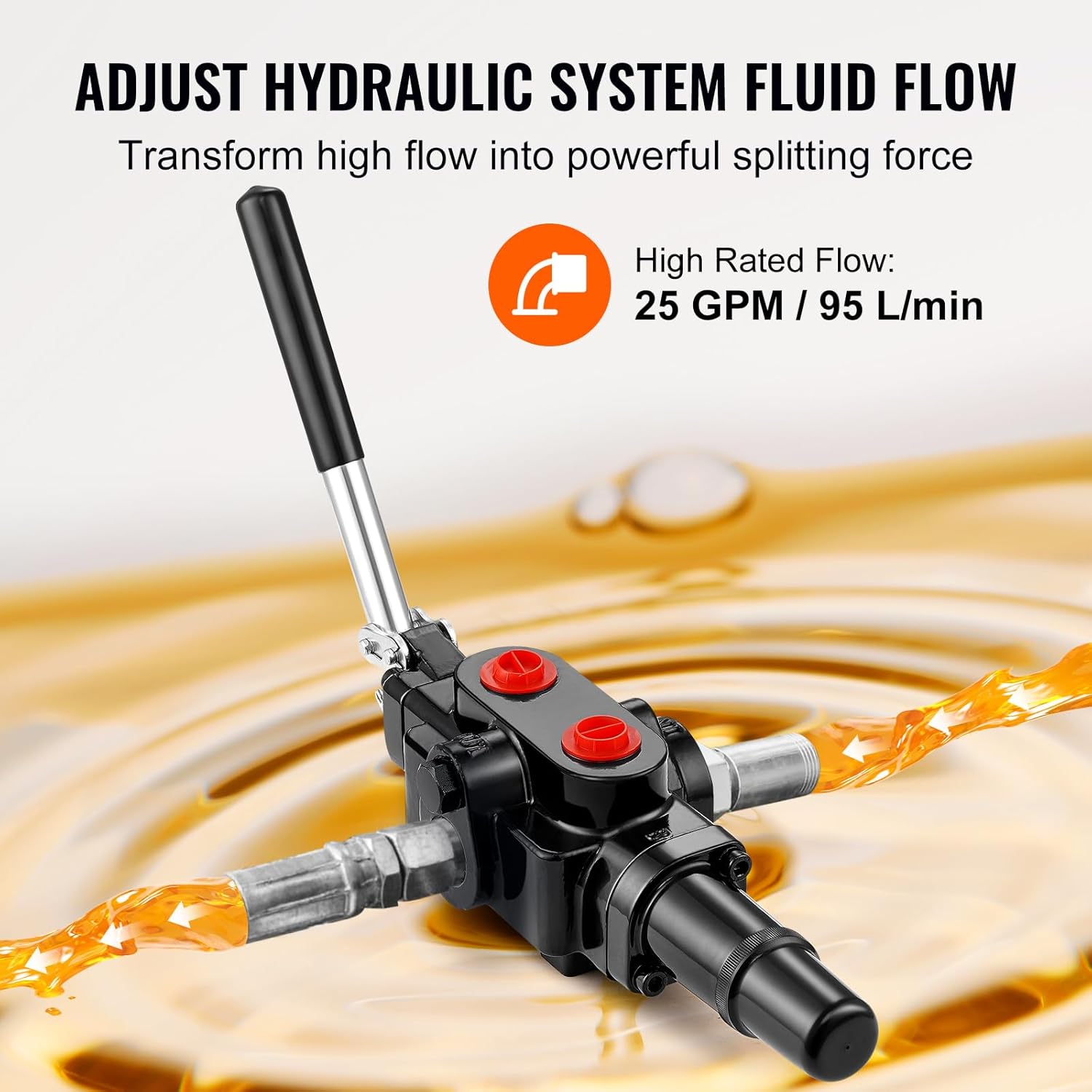 VEVOR Hydraulic Log Splitter Valve 1 Spool, 25 GPM Hydraulic Directional Control Valve, 3626PSI Hydraulic Loader Valve, Hydraulic Joystick Control Valve for Small Tractors, Loaders, Log Splitter