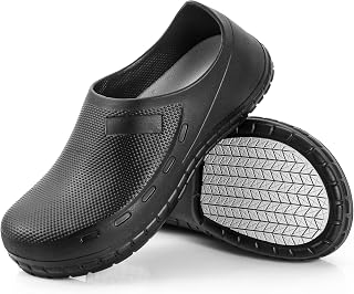 Chef Shoes for Men,Non Slip Oil Resistant Waterproof Safety Garden Work Shoes Comfortable Nursing Shoes for Nurse Crews Indoor Outdoor, Chef Clogs for Kitchen Restaurant Garden Bathroom Black