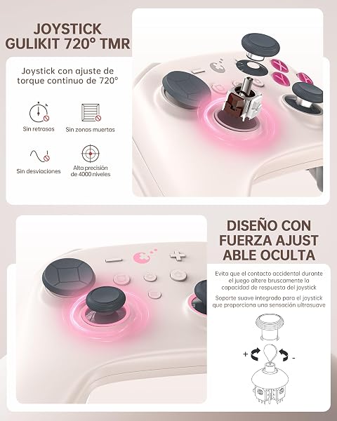 GuliKit TT Mando Inalámbrico para PC, Android, iOS, Switch 1/2, Joystick TMR, con Batería de 950 mAh, Función de Activación (Retro, TT PRO) - 3