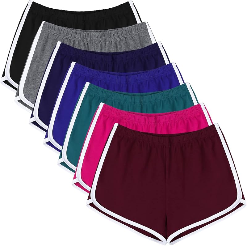 URATOT Pacote com 7 Shorts Femininos de Algodão com Detalhe Branco