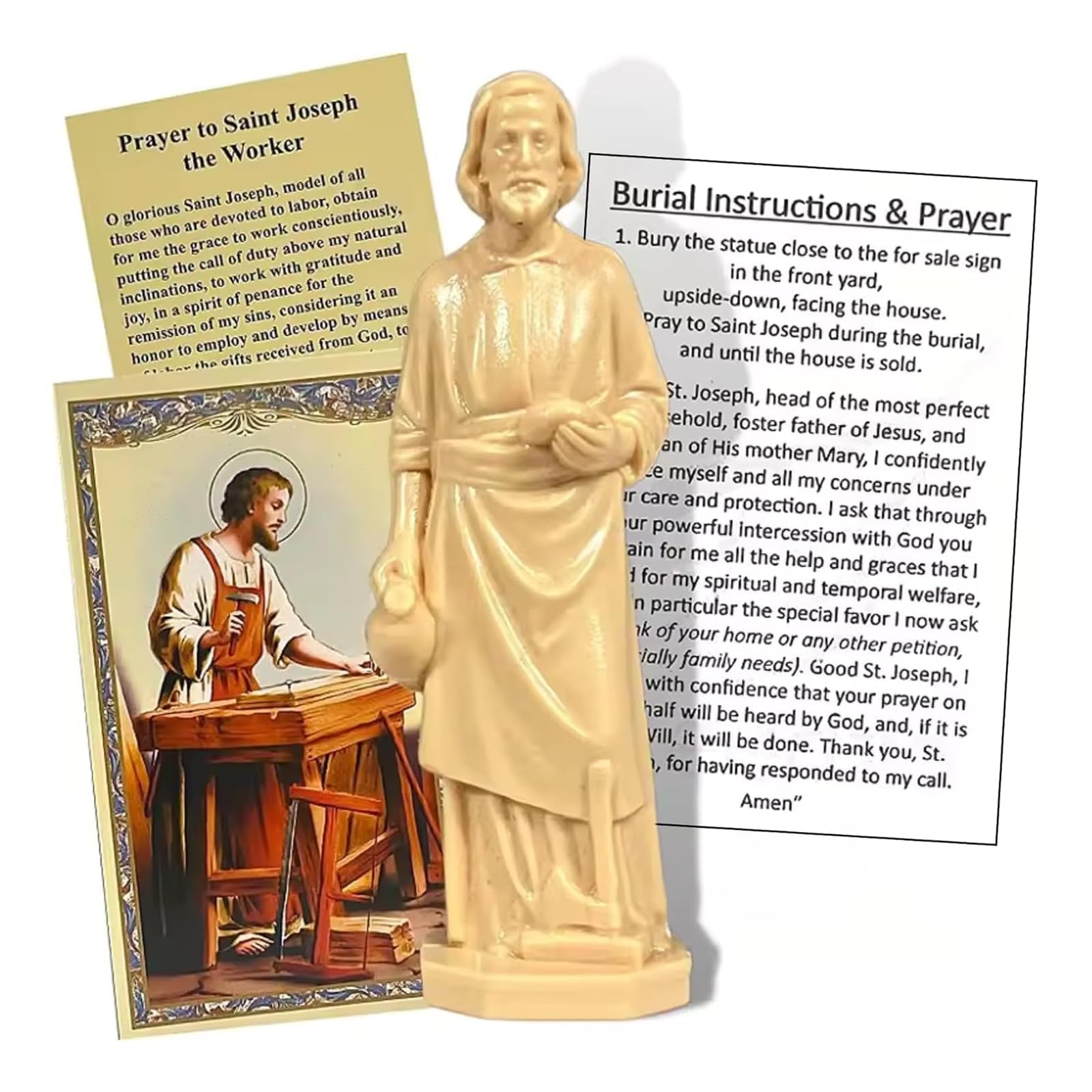 HARY St Joseph Statue to Sell House Complete Set with Instruction Cards and Prayer, 3.15-Inches St Joseph Statue for Selling Homes, Perfect Bookroom or Jeffery