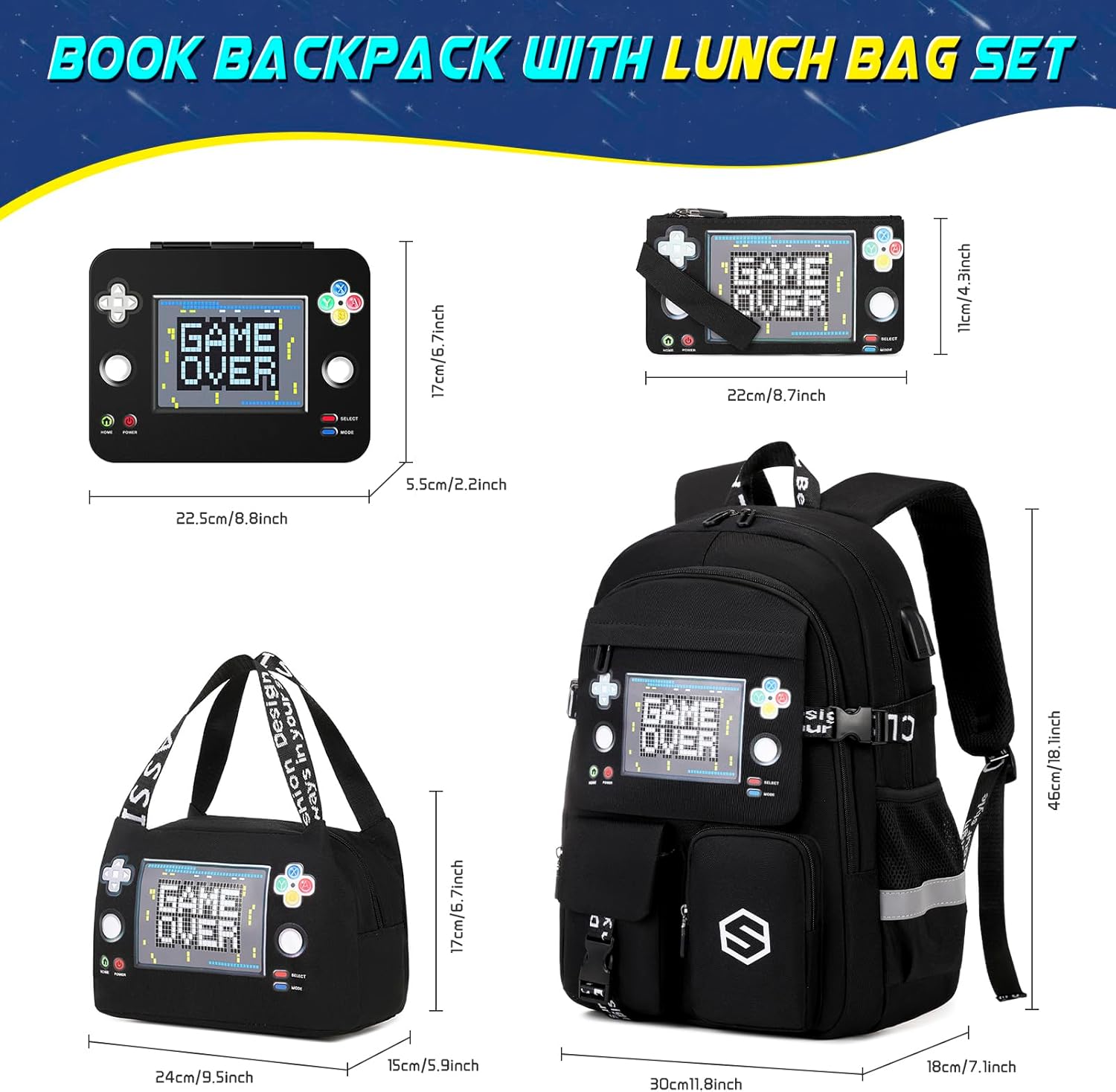 Boys Backpack, Cool Luminous Gamer School Backpacks for Boys with Kids Bento Lunch Box Lunch Bag Pencil Case, Kids Backpack Book Bags for Kindergarten Elementary Middle School - Image 2