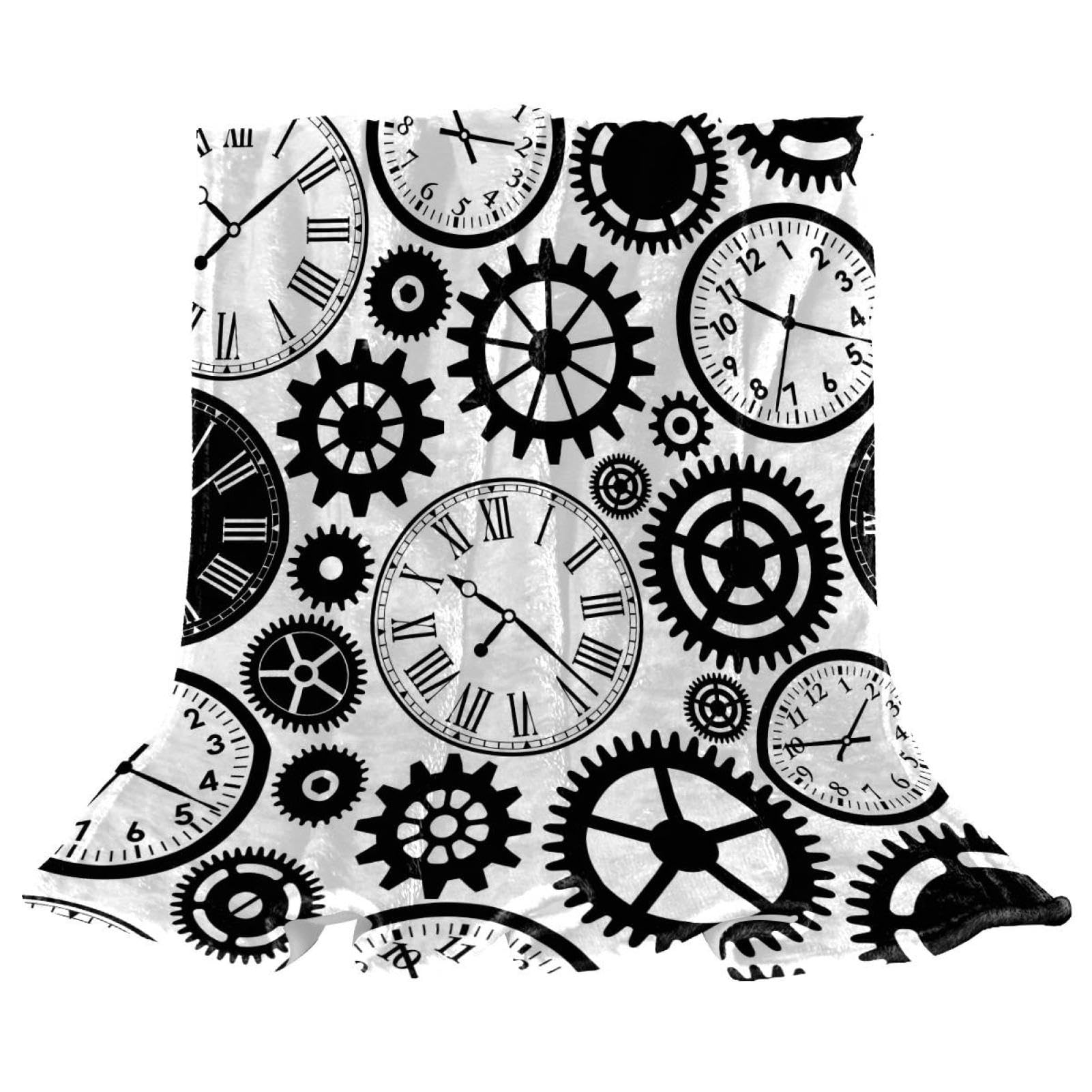 Couverture polaire horloges vintage plaid doux haute densité