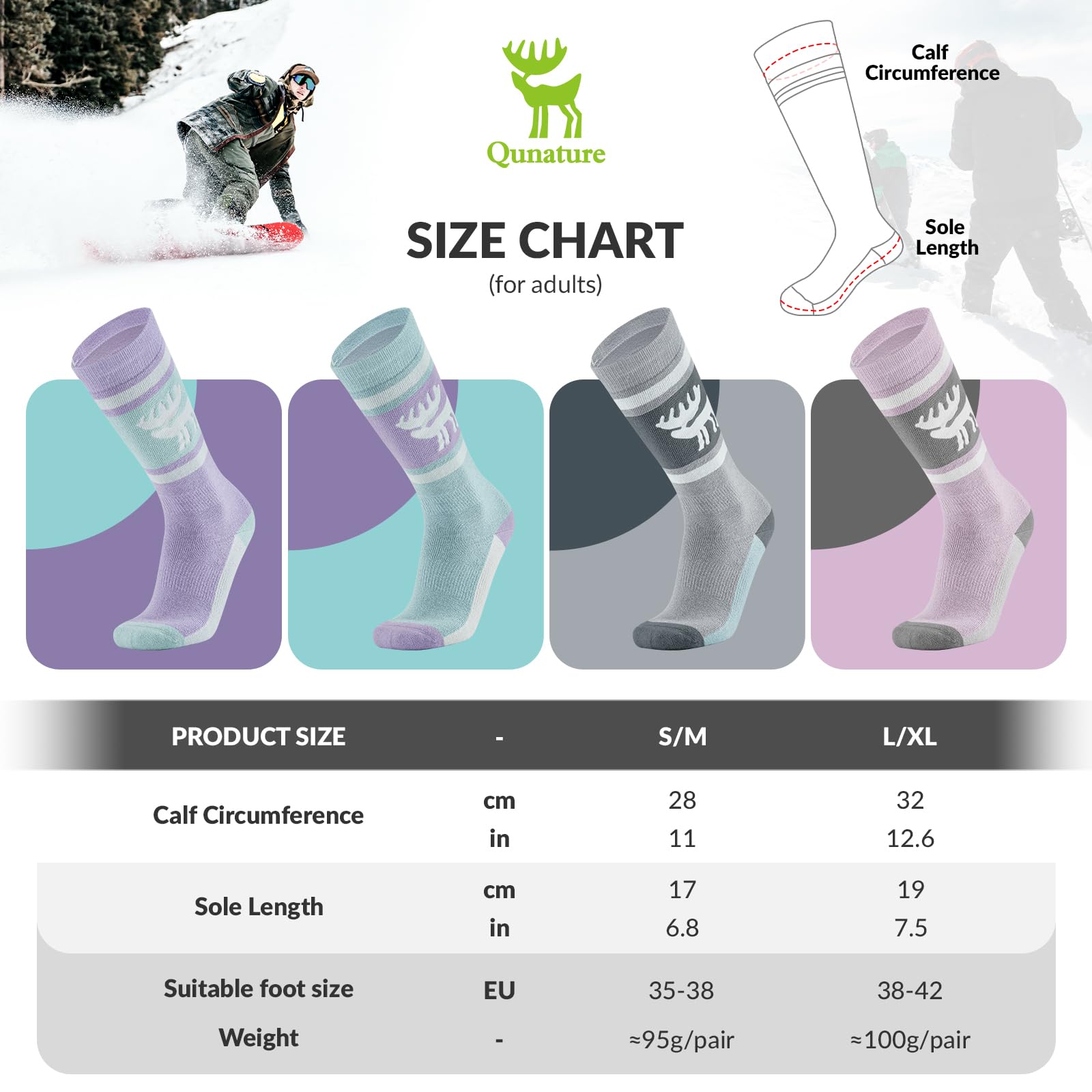 Skarpetki Narciarskie Zimowe Skarpety Termiczne Wykonane z Wełny Merynosów 1 Para Skarpety Miękkie i Ciepłe Skarpety do Jazdy na Nartach na Łyżwach Snowboarding Unisex Rozmiar 37-42/43-48