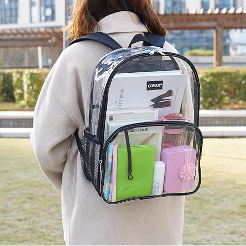 Miniatura 3 de COVAX Mochila transparente, bolsas transparentes transparentes, mochila transparente de PVC resistente al agua para escuela, trabajo, seguridad,