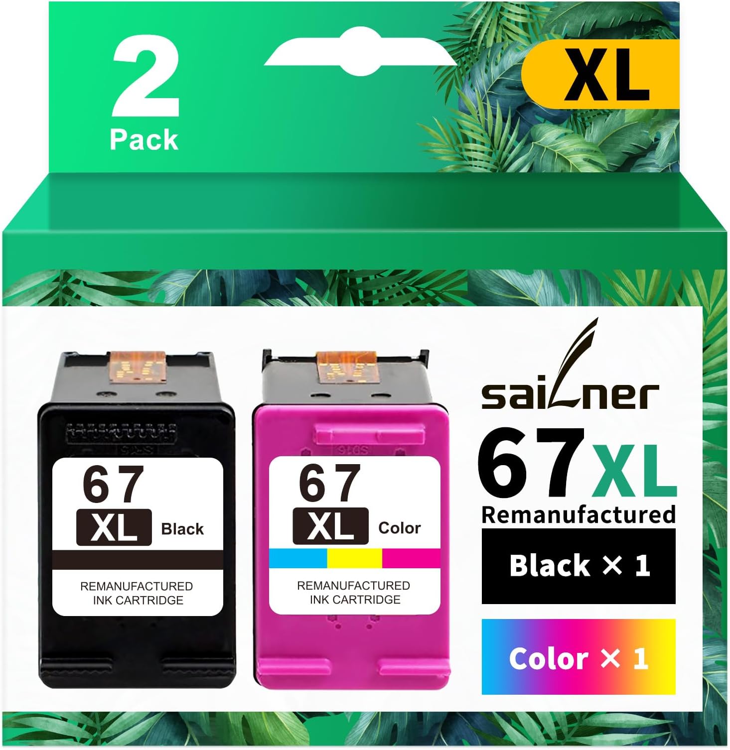SAILNER Remanufactured Ink Cartridge Replacement for HP 67XL 67XXL 67 XXL Envy 6055 6020e 6075 6030e Envy Pro 6455 6452 DeskJet 2755 2752 2742 DeskJet Plus 4155 4152 4132 (Black Tri-Color, 2 Pack)Carbonfree Certified
