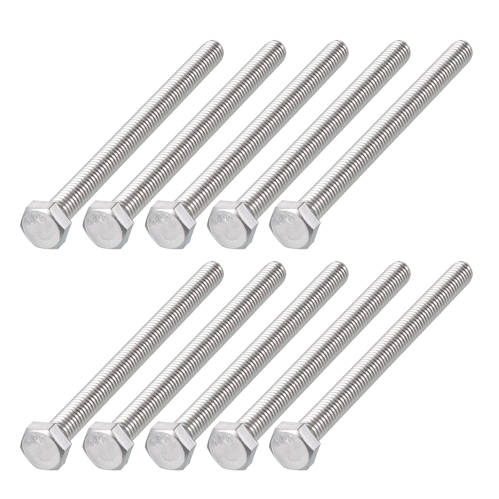 METALLIXITY Hex Head Bolts (5/16-18 x 4-1/2") 15Pcs, 304 Stainless Steel 18-8, Fully Threaded, External Hex Drive, Plain Finish, Hex Head Screw Bolt,