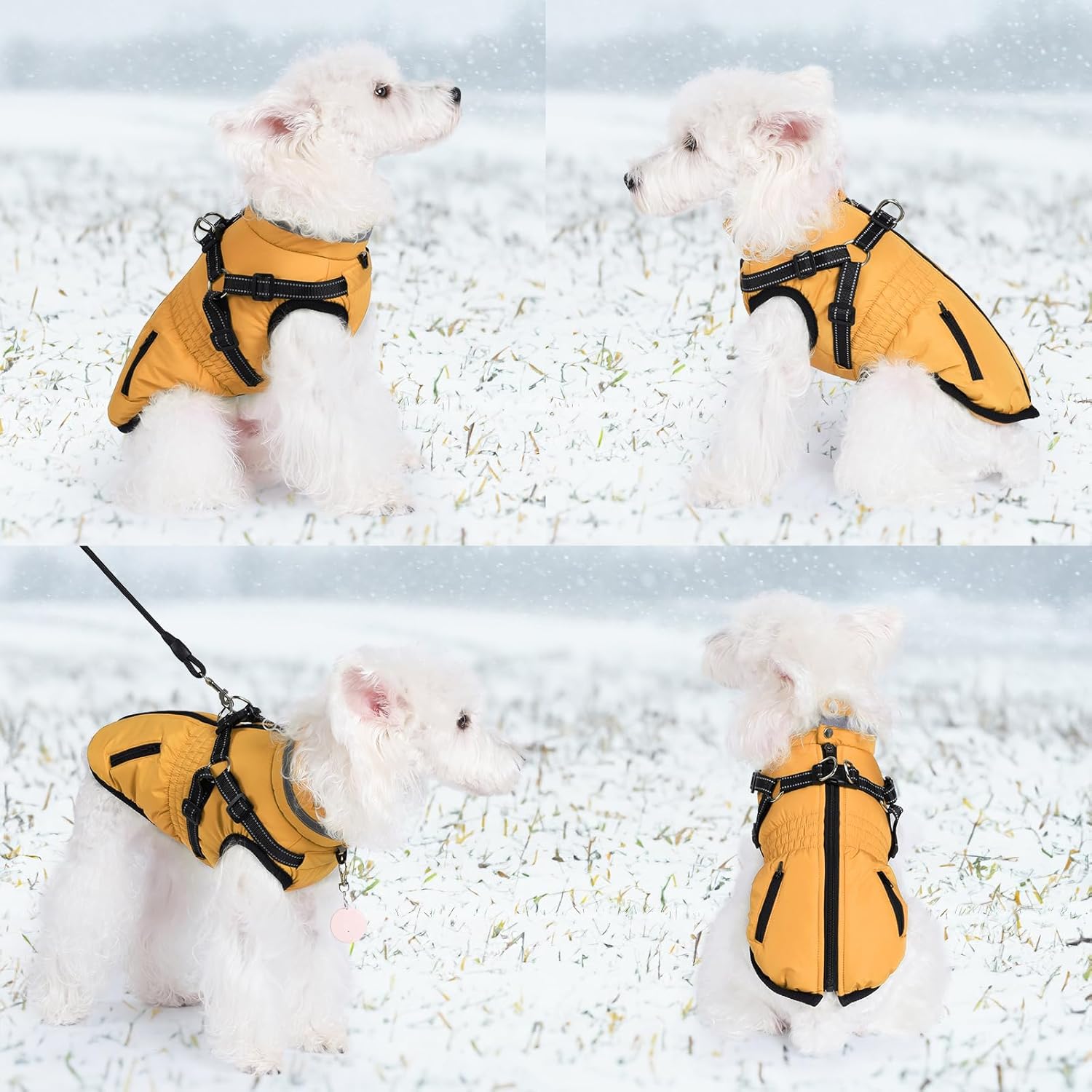 Gyuzh Dog Coat with Harness,Dog Coats for Small Dogs,Warm Fleece Winter Puppy Jacket,Waterproof Jacket with Harness Built in for Small Medium Large Dogs