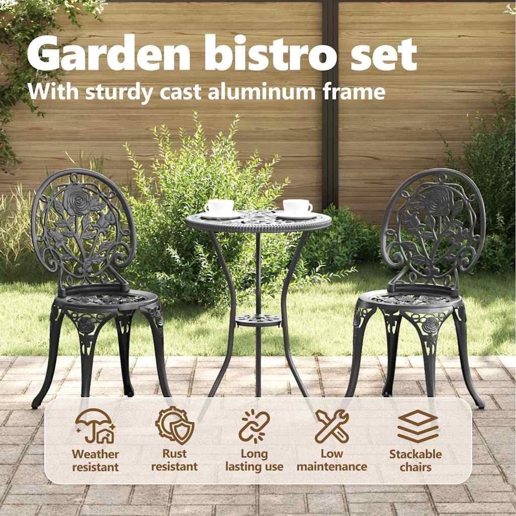 vidaXL Zestaw Bistro Ogrodowego 3 szt. Czarny Aluminium