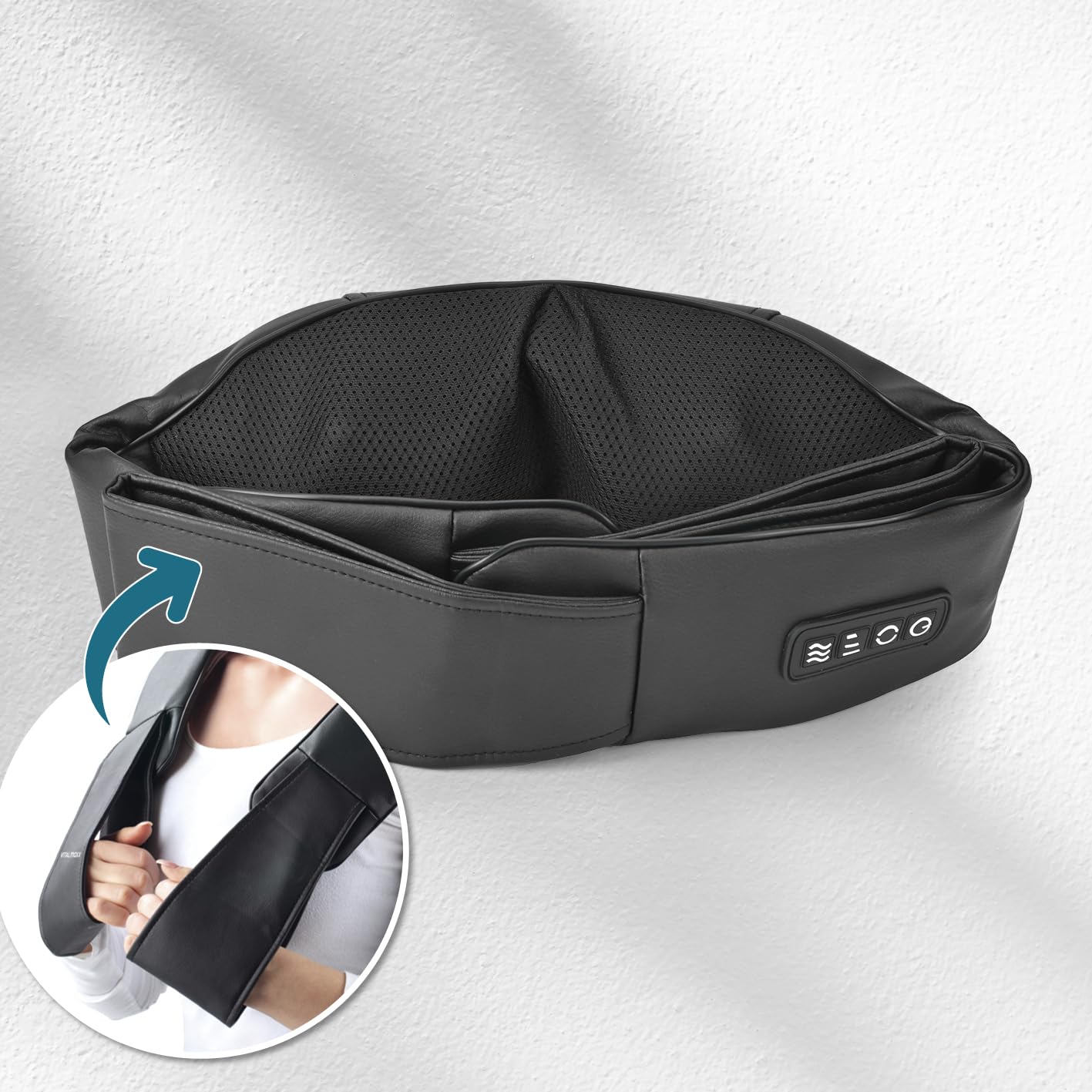 VITALmaxx Shiatsu Masajeador de cuello | Masajeador para hombros, cuello, espalda, piernas | Masaje con función de calor, masaje de amasado y masaje de presión, 8 bolas de masaje giratorias, negro