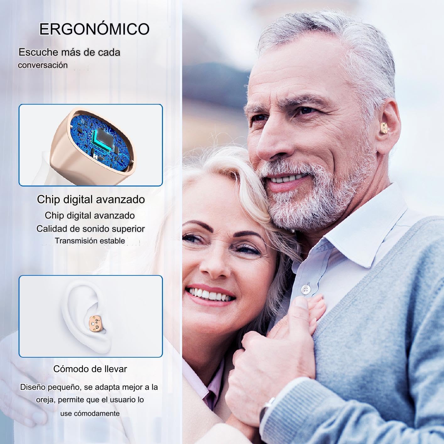 Auriculares Amplificados Auriculares Que Pueden Hacer Que el Sonido Sea más Fuerte, Mini Recargable Oculto en el oído con Chip Digital (Rojo y azul)