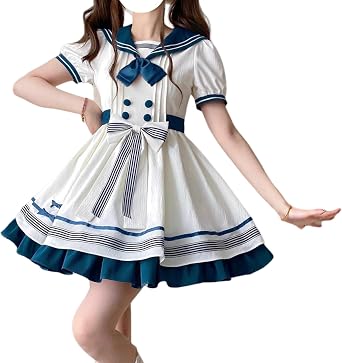 Kawaii Lolita Dress Teens Cosplay Short Sleeve Sailor Costume Nautical Outfits for Women Holiday Party Dresses