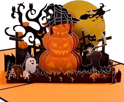 Spook Pumpkin Halloween Cards, Pop Up Halloween Cards, Pumpkin Card, 3D Halloween Greeting Cards for Family, Friends, Envelope Included.