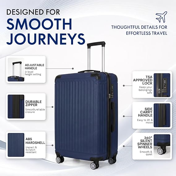 Luggage Sets 3 Piece Hardshell 8 Spinner Wheels & TSA Lock