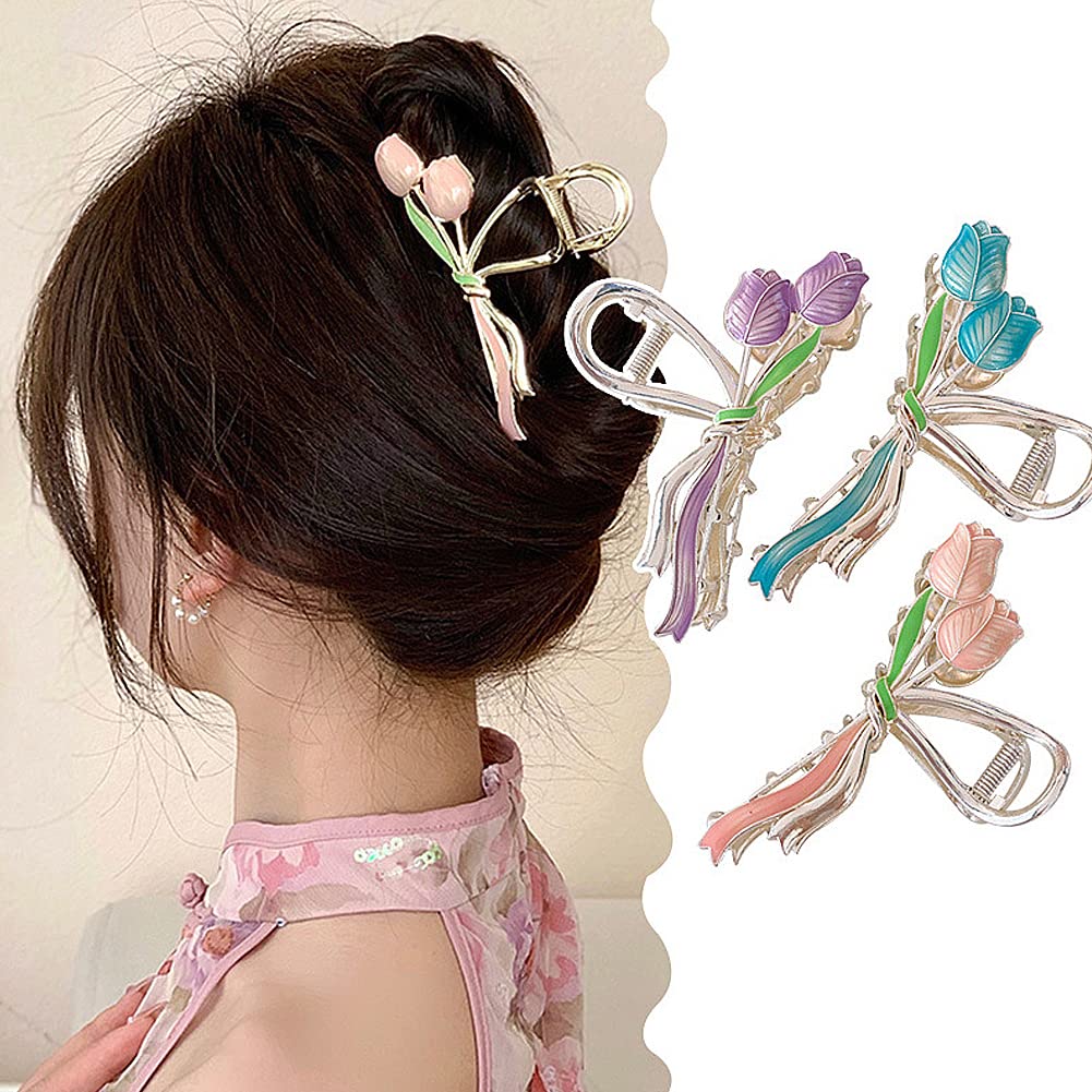 Purple Tulip Bow Metal Hair Clip Korean Style Tulip Bow Hair Clip at ₹ 180/pack | Korean  main image 4