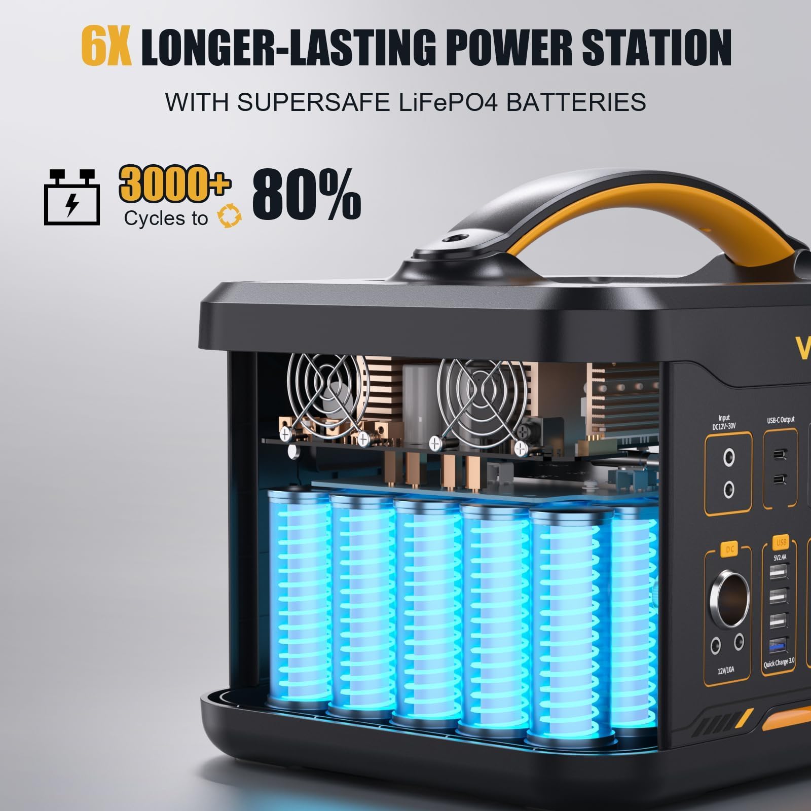 VTOMAN Jump 2200 Portable Power Station with 1*400W Solar Panel - 2200W/1548Wh LiFePO4 Battery Powered Solar Power Generator, 2200W Constant-Power, Regulated 12V DC, PD 100W Type-C for Camping, Travel — view 2