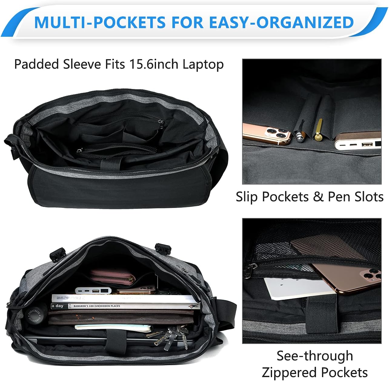 VASCHY Messenger Bag for Men, Fashion Laptop Satchel Crossbody Shoulder Side Bag for Men and Women for Work,Business - Image 5