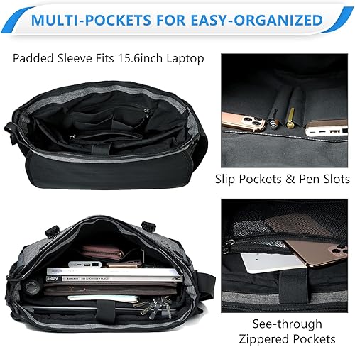 Miniatura 4 de VASCHY Bolsa de mensajero para hombre, bolso cruzado de moda para laptop, bolsa lateral para hombres y mujeres para el trabajo, negocios