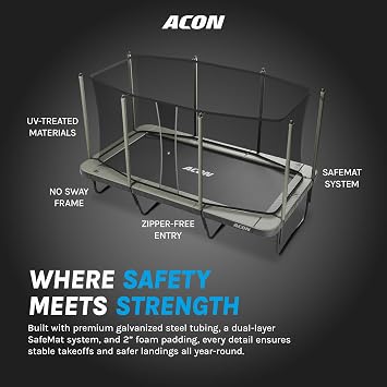 ACON 16 HD Rectangular Trampoline with Safety Enclosure & Ladder - 17 x 9.8 ft Big Rectangle Trampoline Outdoor, 140 HD Springs, SafeMat, 1,650 lbs Tested Steel Frame,