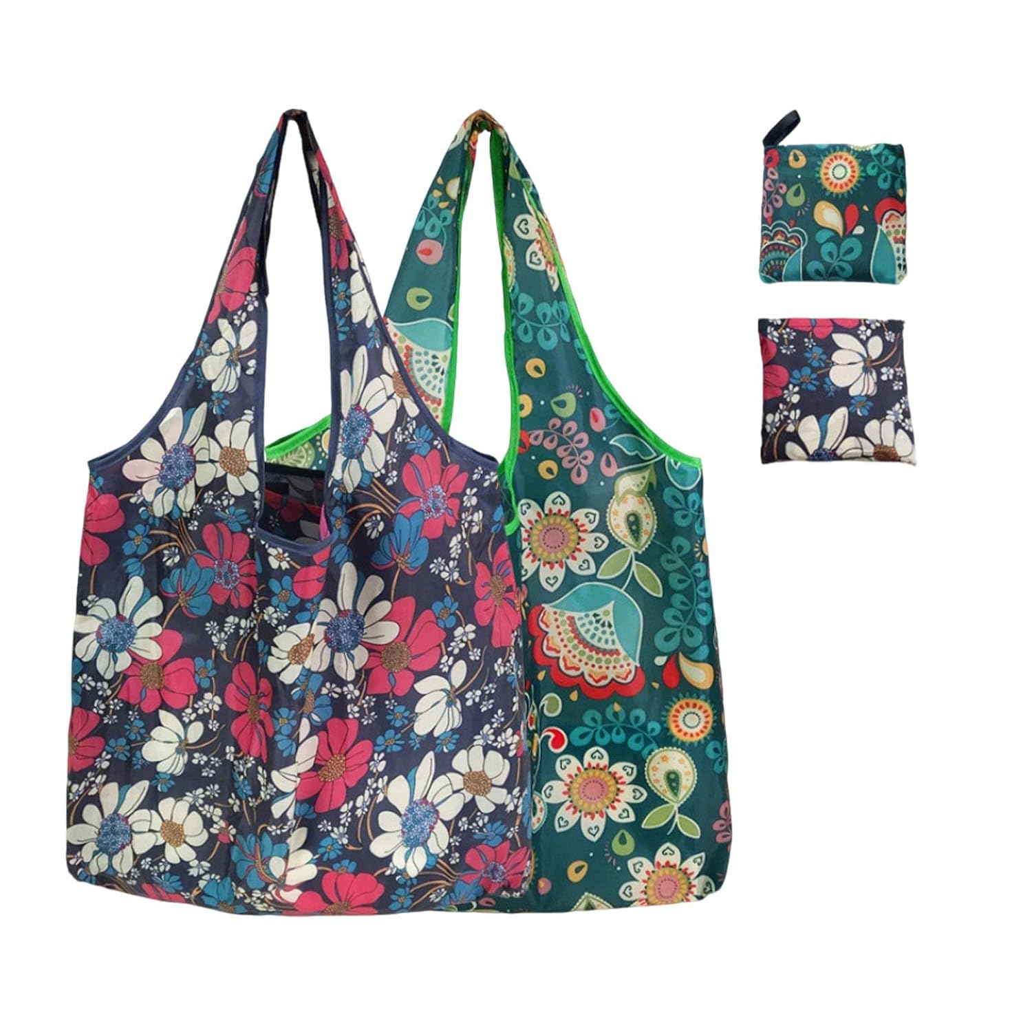 2Pcs Grocery Bag, Carry Bags for Grocery Shopping, Foldable Travel Bag for Daily Use and Compact City Commute, Diamond Pattern with Anchor Design