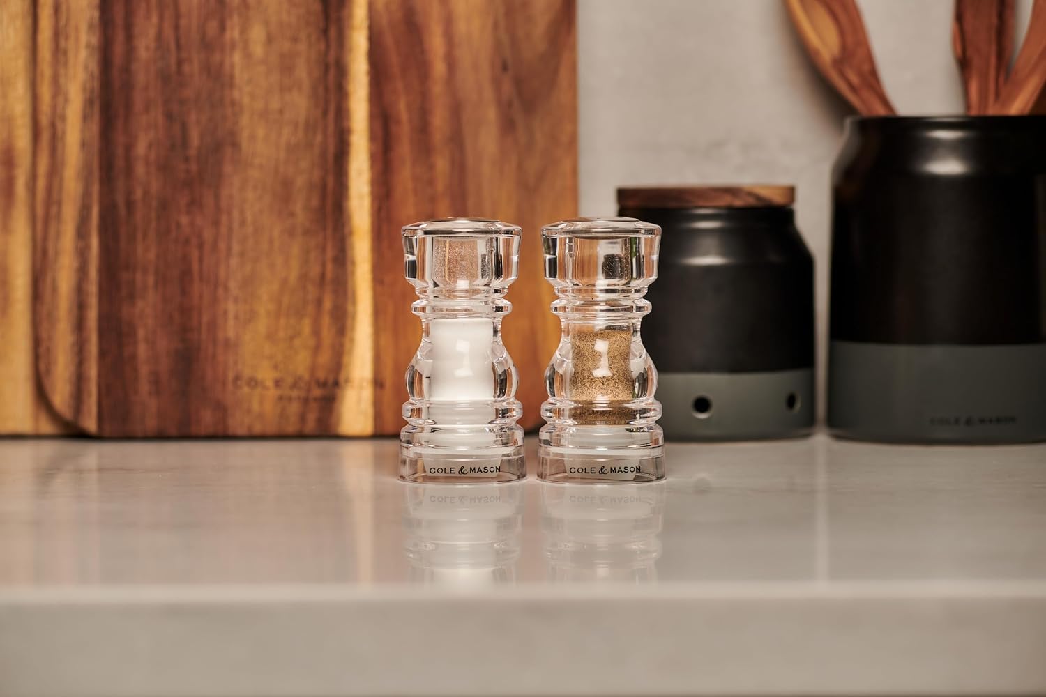 Cole & Mason London Acrylic Shaker Gift Set - Refillable Salt & Pepper Grinder with Adjustable Grinding Mechanism - Acrylic, 5" Salt & Pepper Gift Set