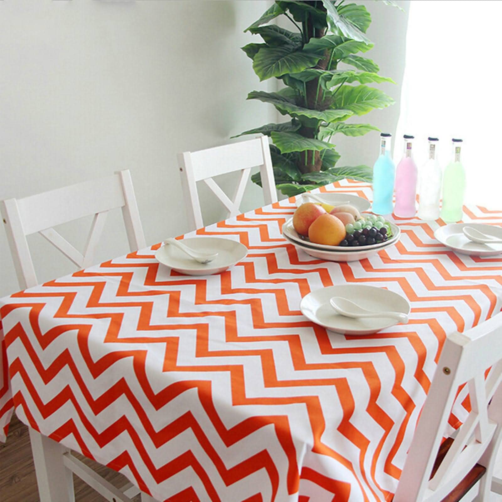 Tovaglia Antimacchia Shabby Tovaglie Rettangolari in Cotone Natalizie Ondulazione Geometrica Lino Copri Tavolo Etnico Cotone Lino Arancia Protezione Cucina 140X140Cm