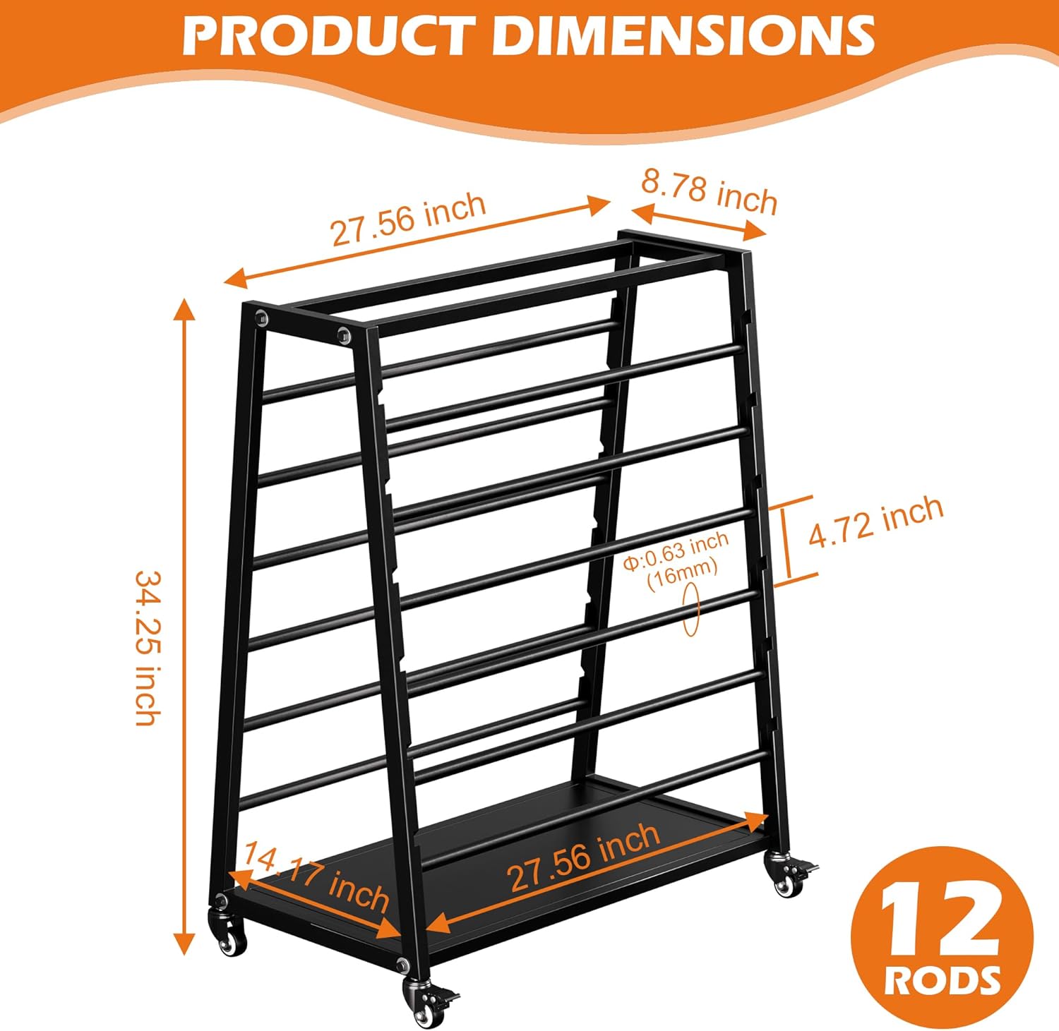 Wire Spool Rack, Cable Dispenser Cart with Wheels, Multi-Electrical Wire Rack, 12 Rods Adjustable Cable Reel Holder, Heavy Duty Wire Spool Holder, Automotive Wiring Storage Stand