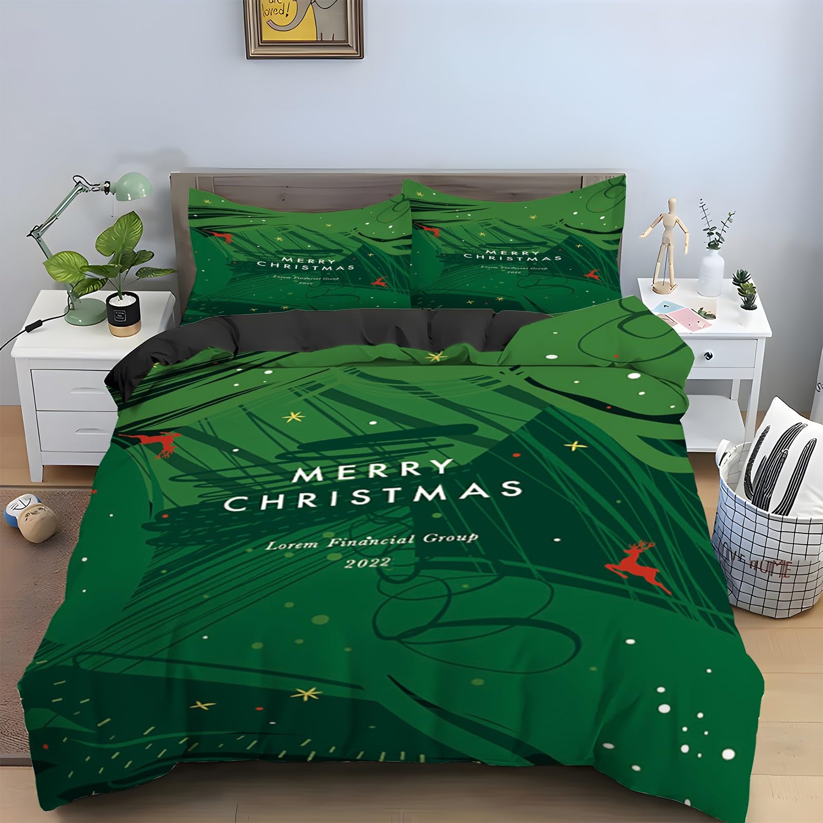 Housse de couette 220x240 Noël avec 2 taies d'oreiller microfibre