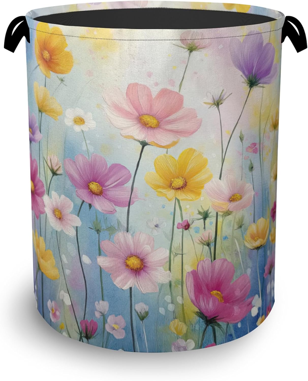Retro Flowers Floral Laundry Hamper,Dirty Clothes Laundry Basket with Handles Waterproof Oxford Cloth Storage Basket for College Dorms Bathroom Bedroom 16" x 20.8"