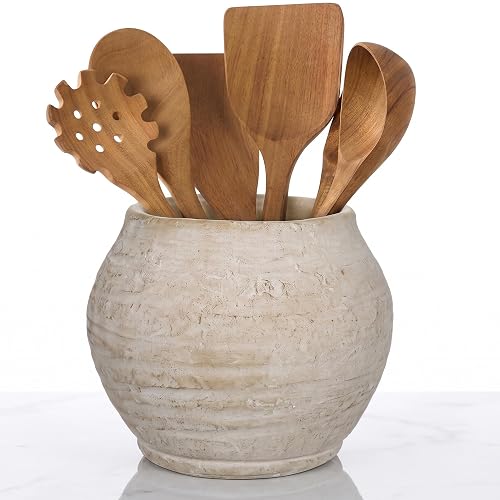 Briful Utensil Holder for Kitchen Counter, 7.4" Rustic Ceramic Vase
