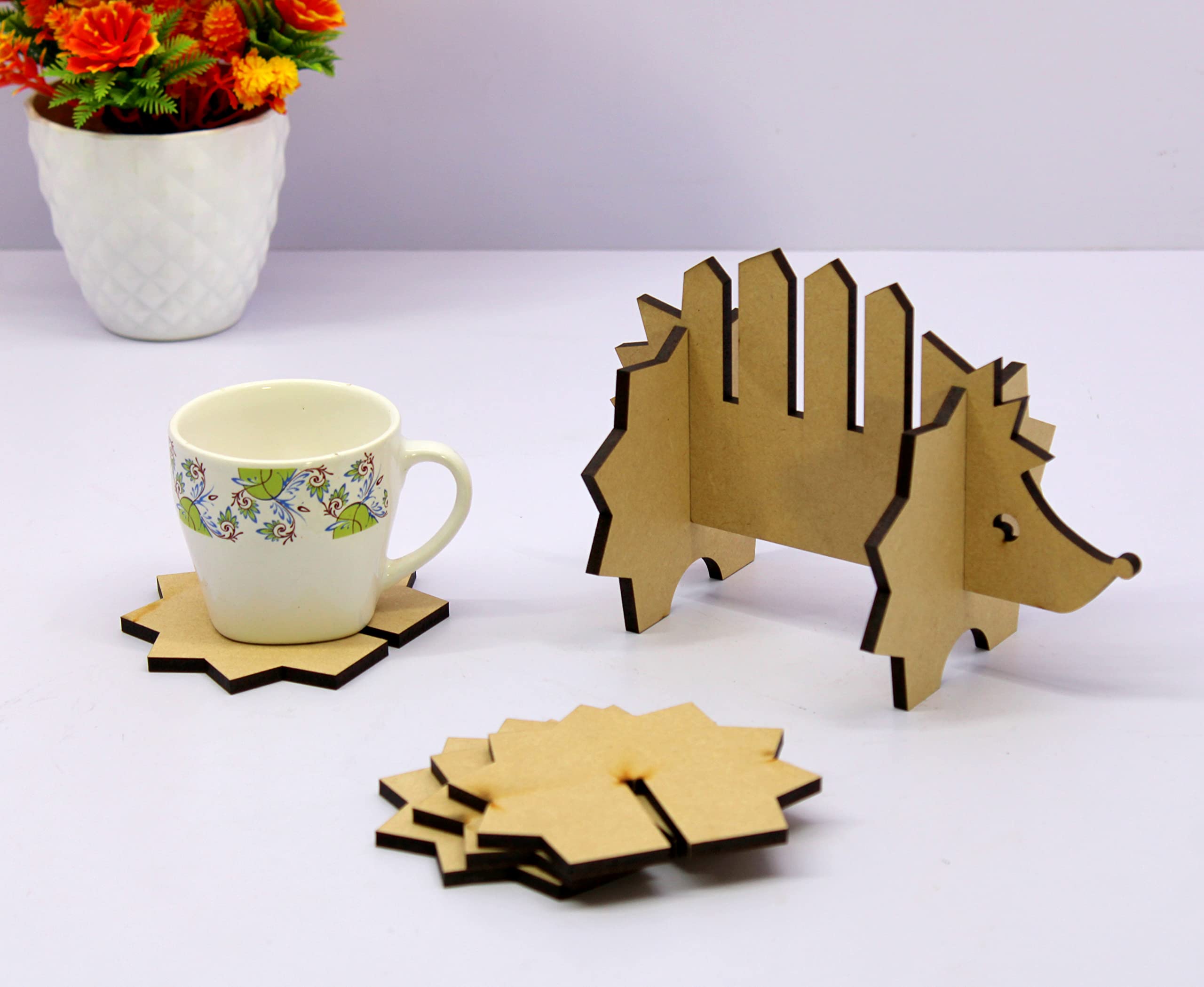 eSplanade DIY Craft MDF Decoupage podstawki – zestaw 6 podstawek stołowych / do rzemiosła / aktywności / prosty kształt zwierzęcy decoupage / malowanie / żywica / kształt jeża