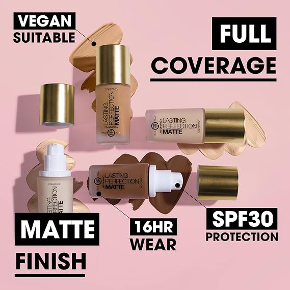 Collection Cosmetics Lasting Perfection Matte Foundation, Full Coverage, Beige 8, 27ml (Pack of 1)
