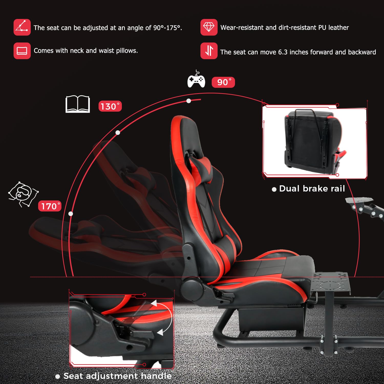 Hottoby Racing Simulator Cockpit with Red Seat 50mm Thick Tube Gaming Frame fits for Logitech/Thrustmaster/Fanatec G27 G29 G923 T300RS TX race car seat,Not Included Shifter,Steering Wheel & Pedals