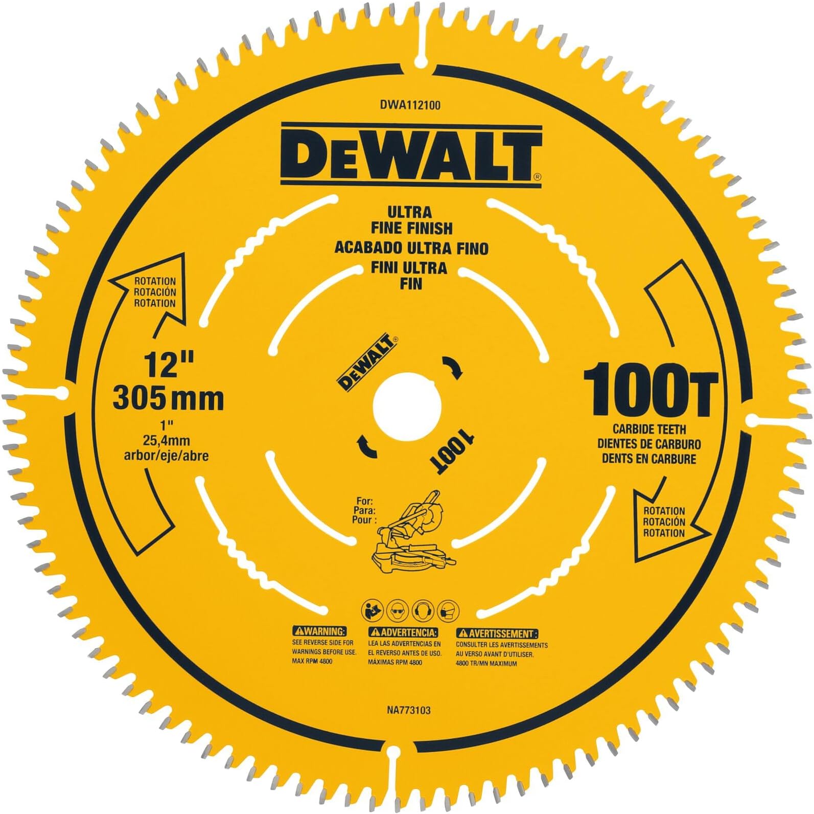 Miter Saw Blade, 12 inch, 100 Tooth, Fine Finish, Ultra Sharp Carbide (DWA112100)