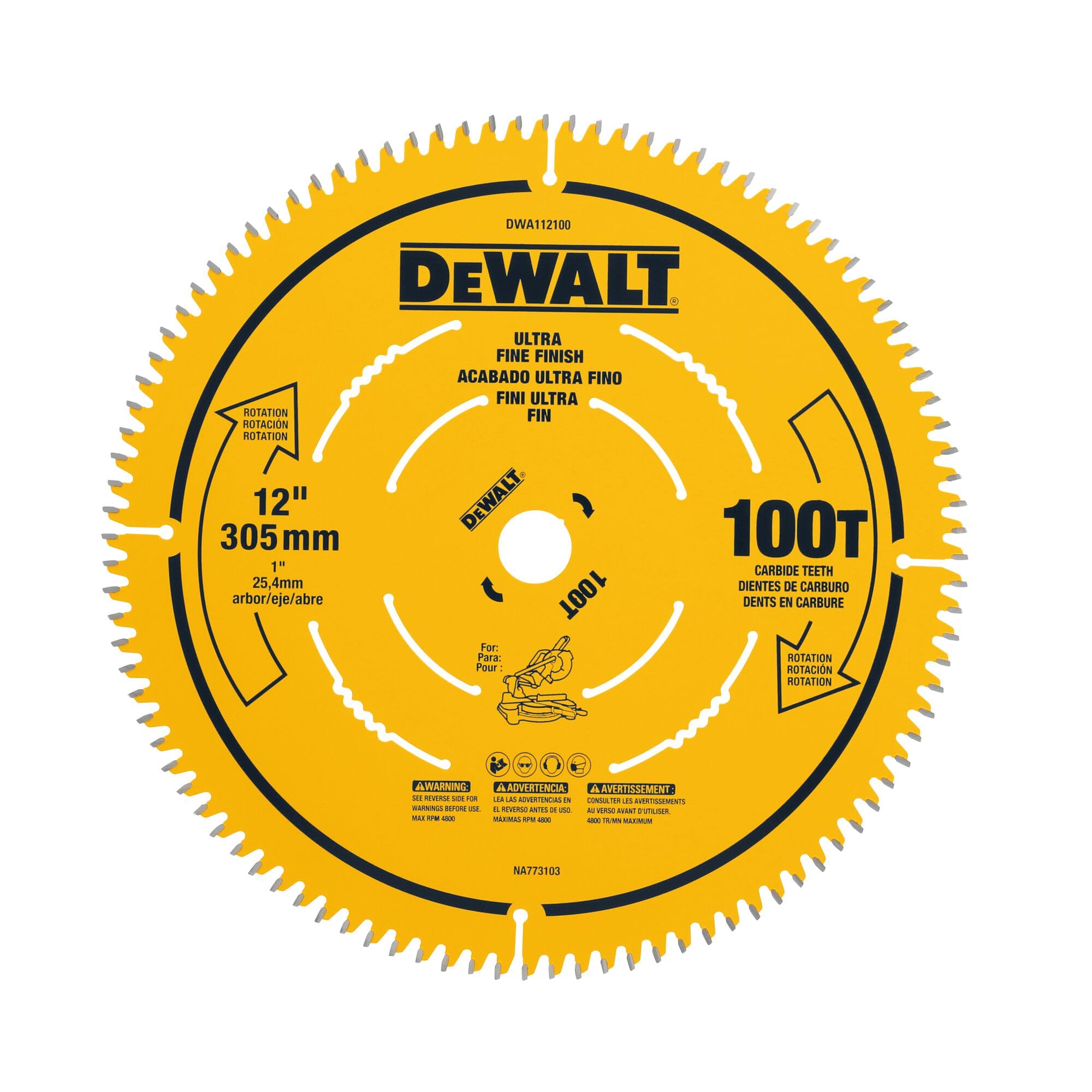Miter Saw Blade, 12 inch, 100 Tooth, Fine Finish, Ultra Sharp Carbide (DWA112100)